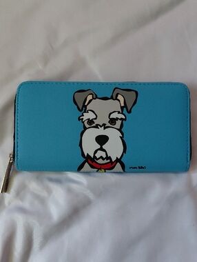 Marc Tetro Schnauzer Blue Zip Around Wallet  NWOT